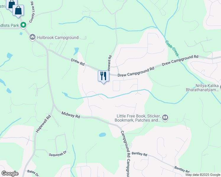 map of restaurants, bars, coffee shops, grocery stores, and more near 4465 Mossbrook Circle in Alpharetta