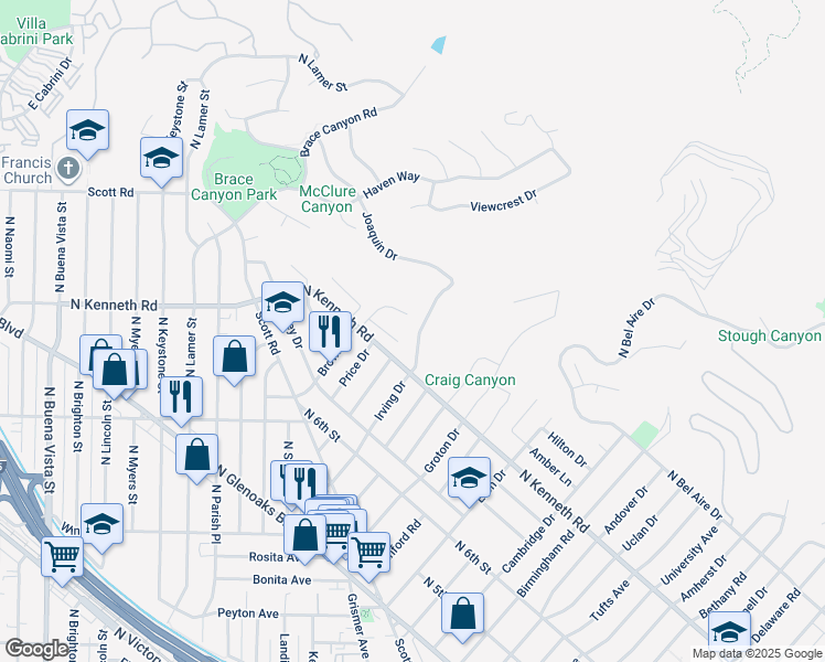map of restaurants, bars, coffee shops, grocery stores, and more near 841 Irving Drive in Burbank