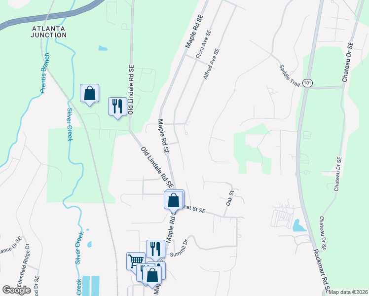 map of restaurants, bars, coffee shops, grocery stores, and more near 407 Flora Avenue Southeast in Rome