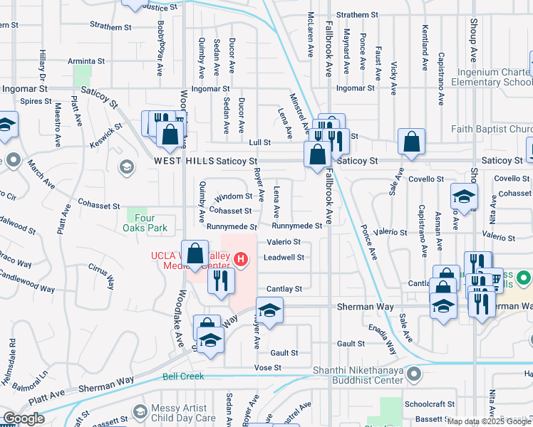 map of restaurants, bars, coffee shops, grocery stores, and more near 7446 Royer Avenue in Los Angeles
