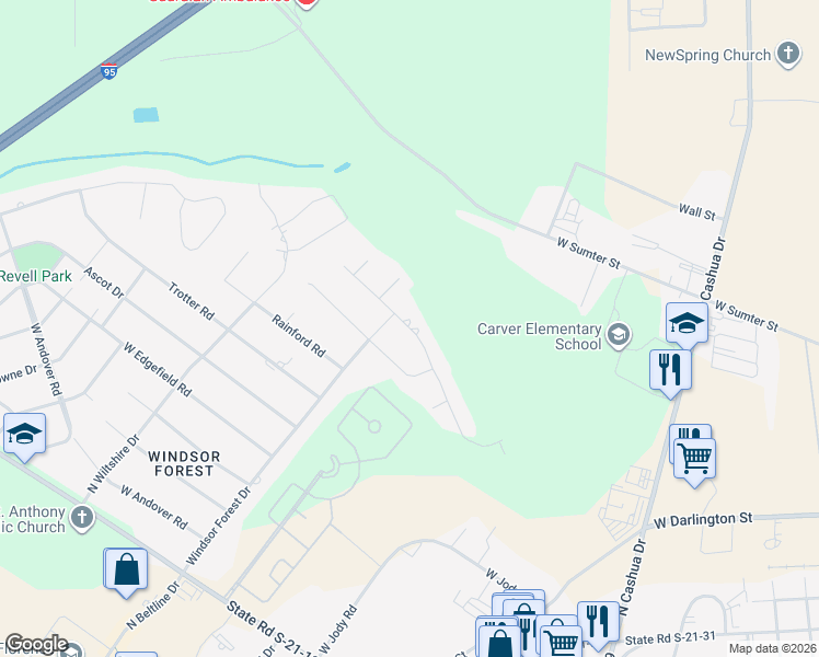 map of restaurants, bars, coffee shops, grocery stores, and more near 2493 Parsons Gate in Florence