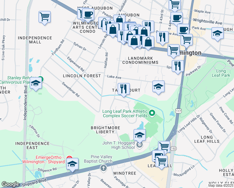 map of restaurants, bars, coffee shops, grocery stores, and more near 1743 South 41st Street in Wilmington