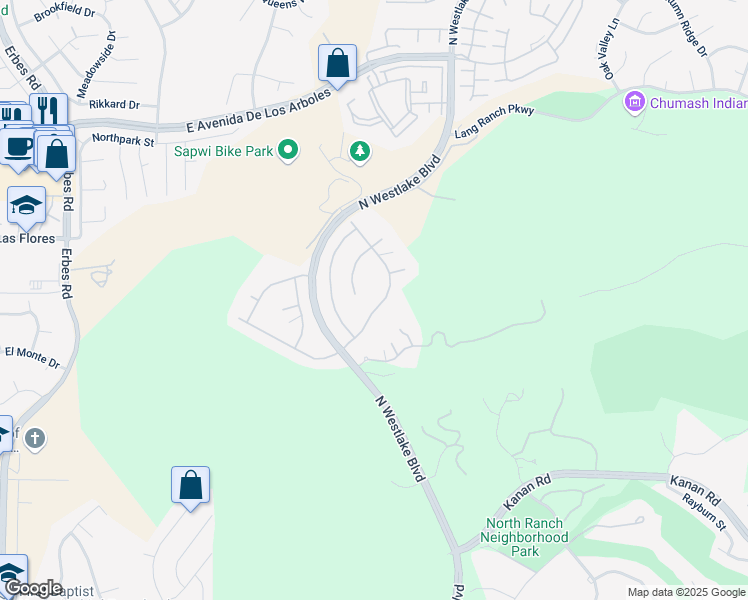 map of restaurants, bars, coffee shops, grocery stores, and more near 2046 Waterside Circle in Westlake Village