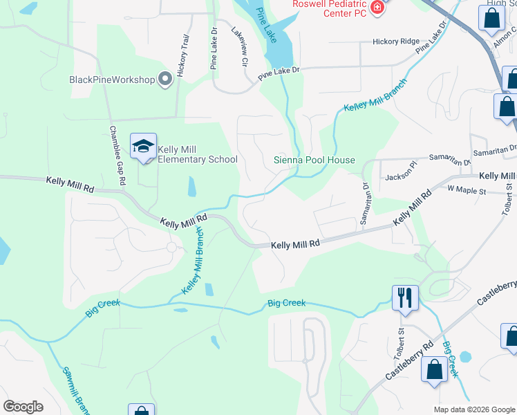 map of restaurants, bars, coffee shops, grocery stores, and more near 720 Sienna Drive in Cumming