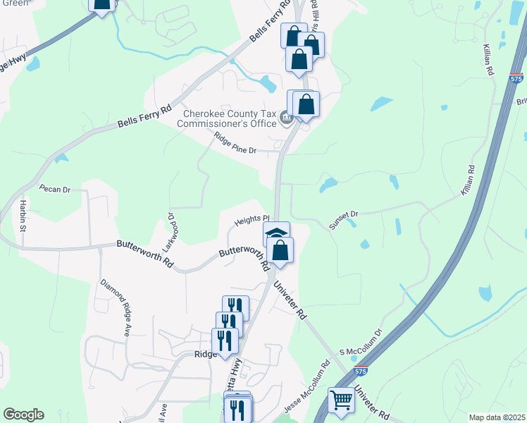 map of restaurants, bars, coffee shops, grocery stores, and more near 327 Heights Place in Canton