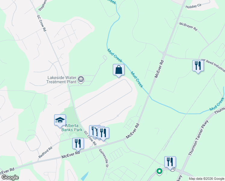 map of restaurants, bars, coffee shops, grocery stores, and more near 5709 Newberry Point Drive in Flowery Branch