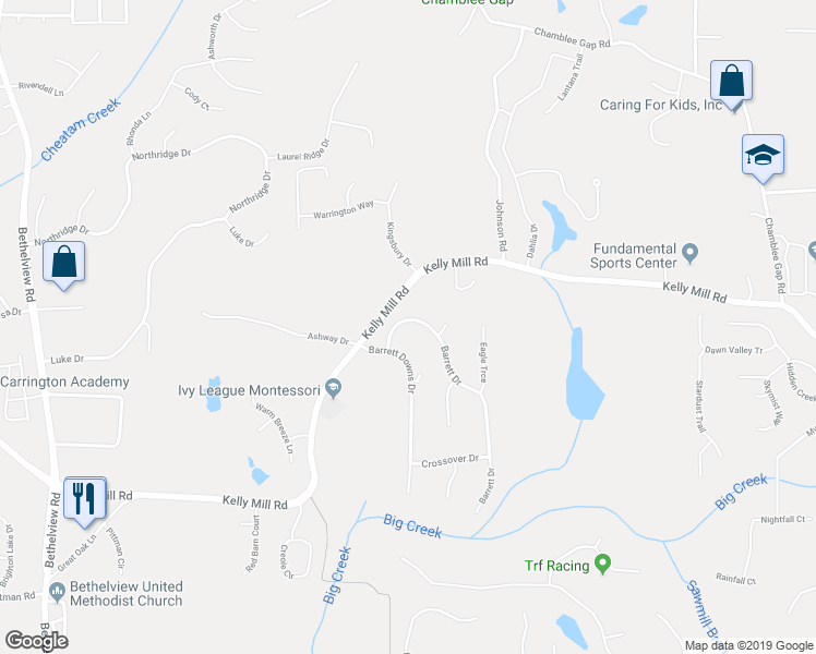 map of restaurants, bars, coffee shops, grocery stores, and more near 1840 Barrett Drive in Cumming