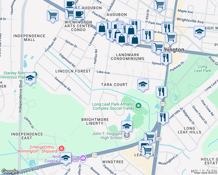 map of restaurants, bars, coffee shops, grocery stores, and more near 1741 South 41st Street in Wilmington