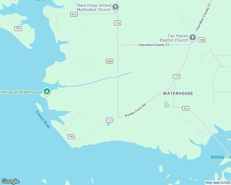 map of restaurants, bars, coffee shops, grocery stores, and more near County Road 115 in Cedar Bluff