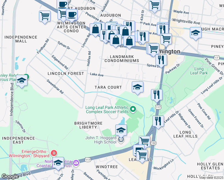 map of restaurants, bars, coffee shops, grocery stores, and more near 1721 South 41st Street in Wilmington