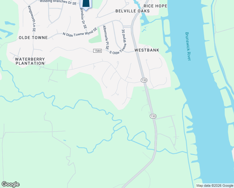 map of restaurants, bars, coffee shops, grocery stores, and more near 907 Wood Ridge Court Southeast in Leland