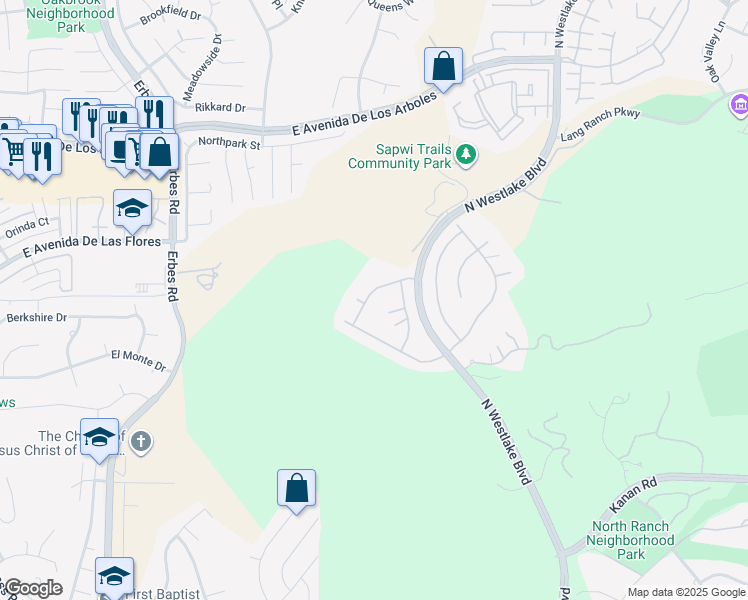 map of restaurants, bars, coffee shops, grocery stores, and more near 2495 Santa Bella Place in Westlake Village