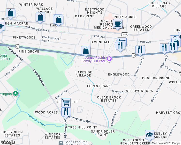 map of restaurants, bars, coffee shops, grocery stores, and more near 430 Forest Park Road in Wilmington