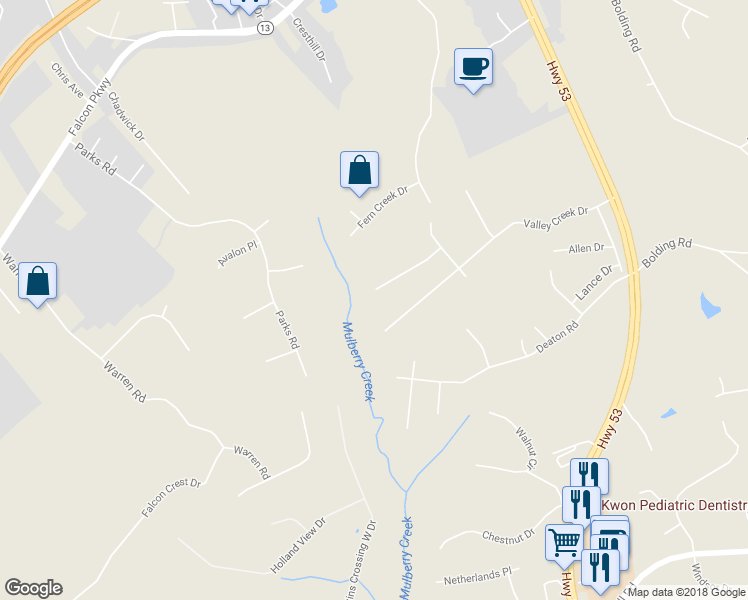 map of restaurants, bars, coffee shops, grocery stores, and more near 3779 Chesapeake Trace Lane in Flowery Branch