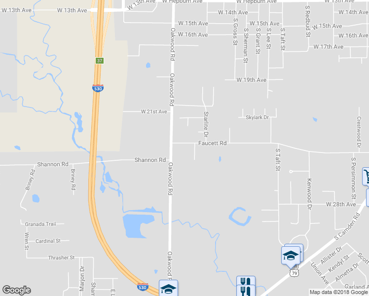 map of restaurants, bars, coffee shops, grocery stores, and more near 5514 Faucett Road in Pine Bluff