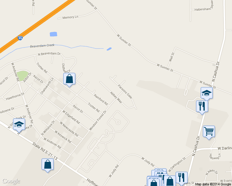 map of restaurants, bars, coffee shops, grocery stores, and more near 2501 Abbey Way in Florence