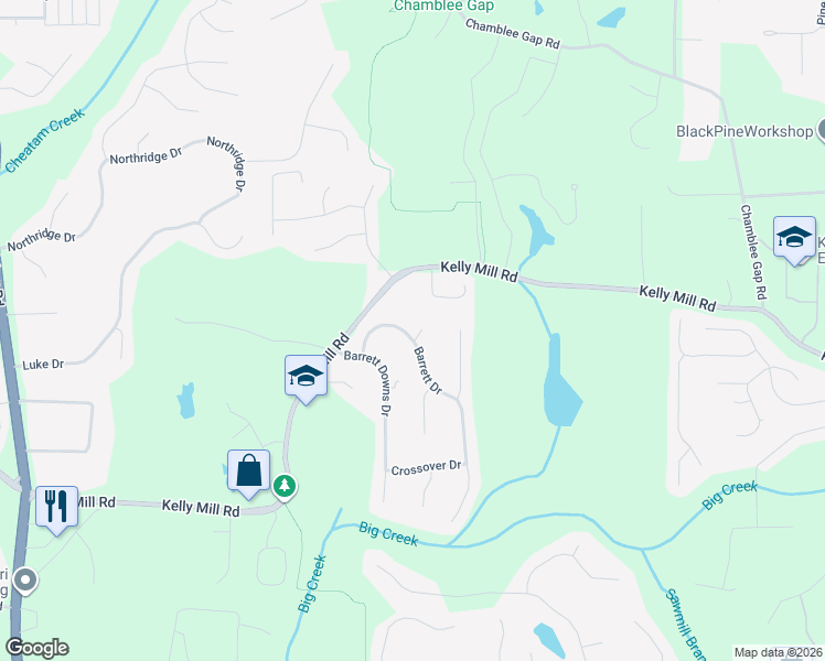 map of restaurants, bars, coffee shops, grocery stores, and more near 1915 Ravenswood Court in Cumming