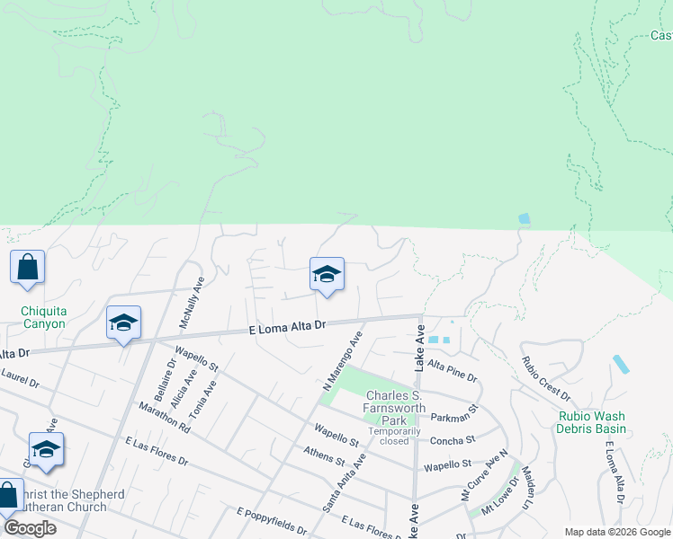 map of restaurants, bars, coffee shops, grocery stores, and more near 446 Devonwood Road in Altadena
