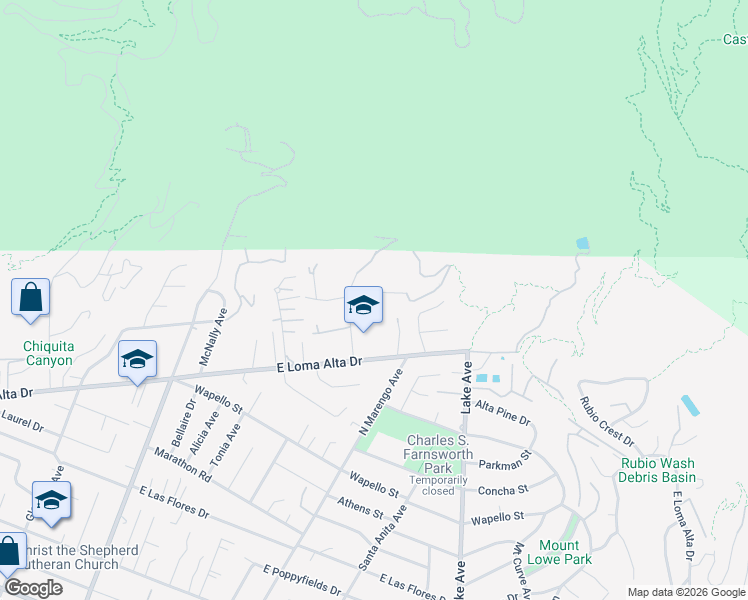 map of restaurants, bars, coffee shops, grocery stores, and more near 478 Devonwood Road in Altadena