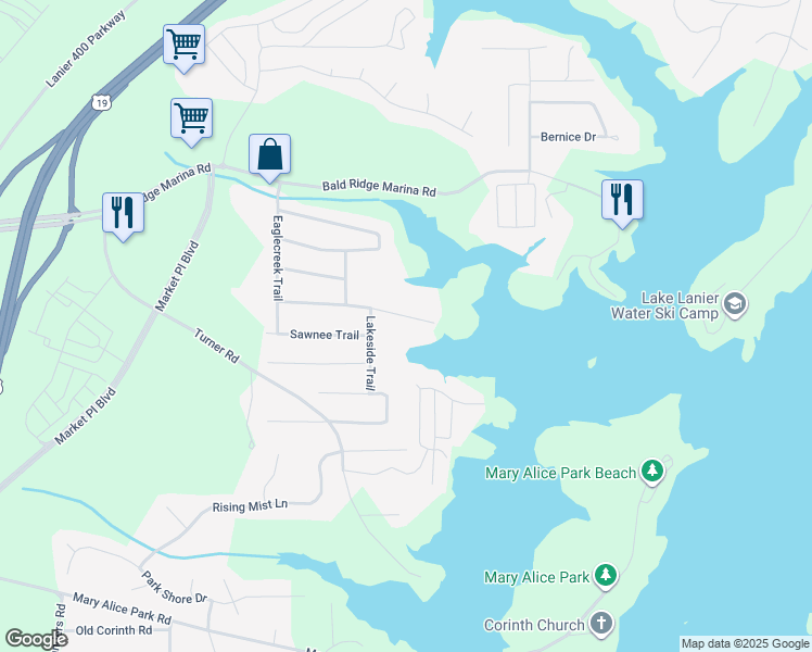 map of restaurants, bars, coffee shops, grocery stores, and more near 2160 Cove Trail in Cumming