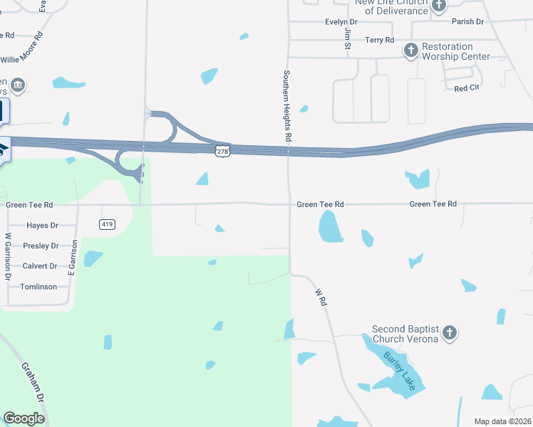 map of restaurants, bars, coffee shops, grocery stores, and more near 1201-1607 Green Tee Road in Tupelo