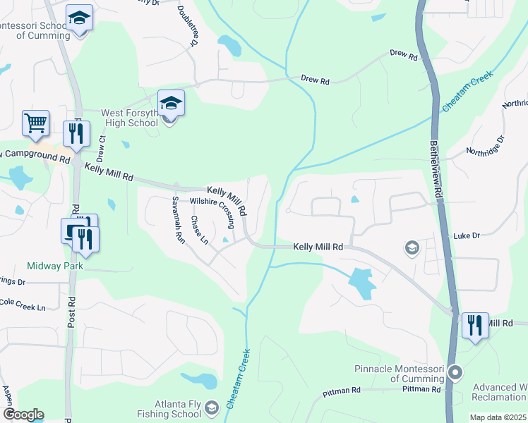 map of restaurants, bars, coffee shops, grocery stores, and more near 4850 Bantry Way in Cumming