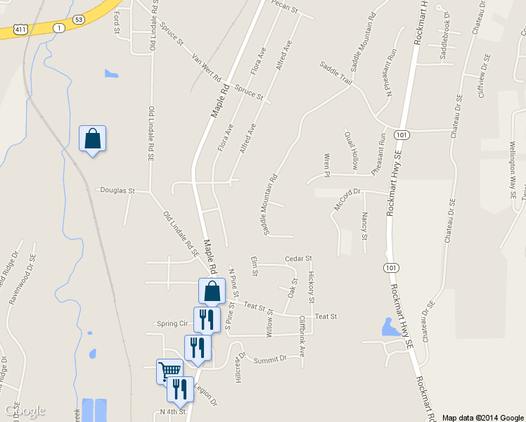 map of restaurants, bars, coffee shops, grocery stores, and more near 216 Saddle Mountain Road in Rome