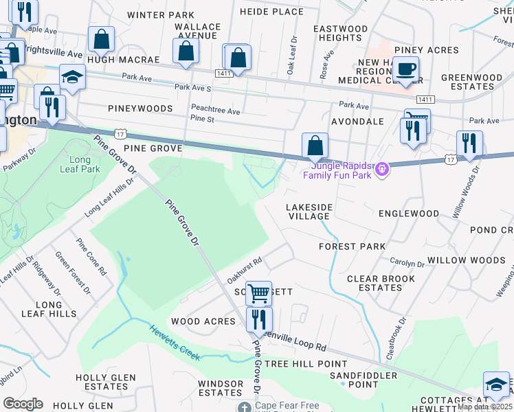 map of restaurants, bars, coffee shops, grocery stores, and more near 406 Brookforest Road in Wilmington