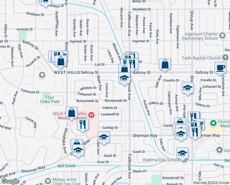 map of restaurants, bars, coffee shops, grocery stores, and more near 7461 Minstrel Avenue in Los Angeles