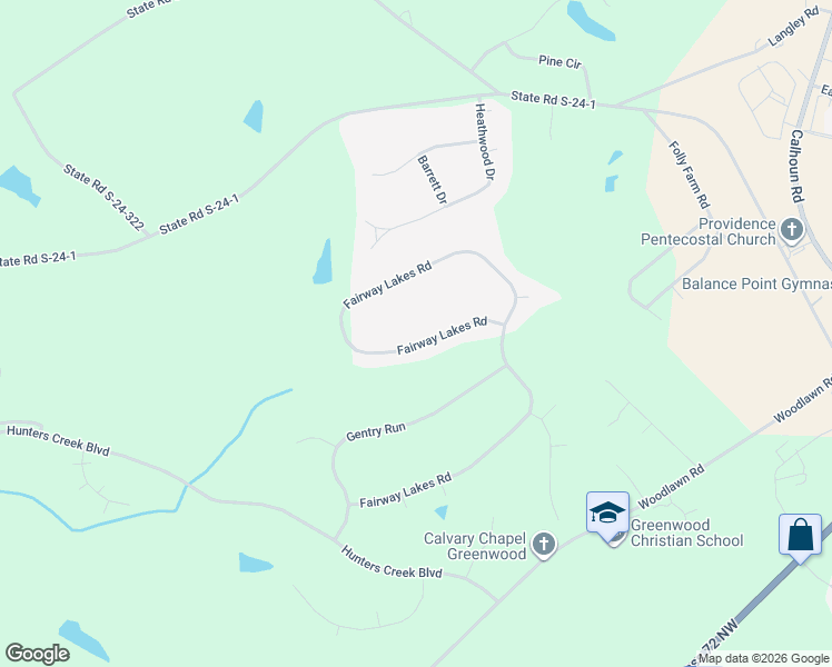 map of restaurants, bars, coffee shops, grocery stores, and more near 713 Fairway Lakes Road in Greenwood