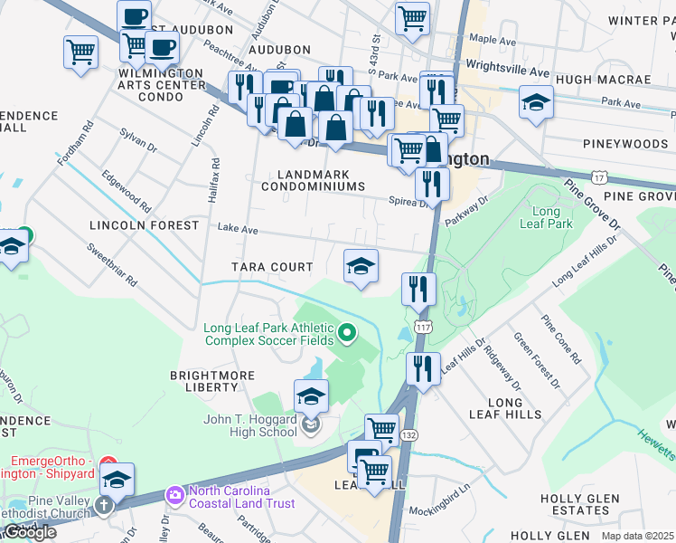 map of restaurants, bars, coffee shops, grocery stores, and more near 4234 Lake Avenue in Wilmington