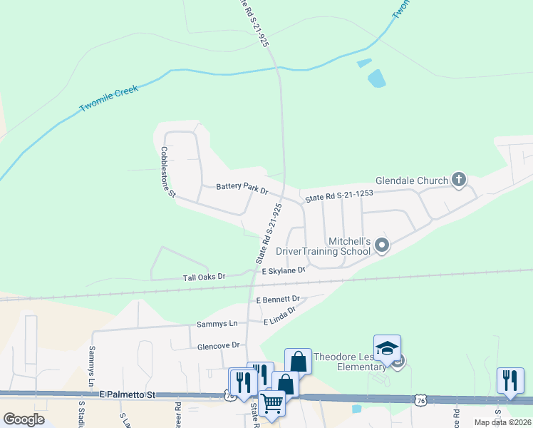 map of restaurants, bars, coffee shops, grocery stores, and more near 419 North Williamson Road in Florence