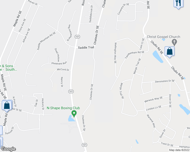 map of restaurants, bars, coffee shops, grocery stores, and more near 515 Chateau Drive Southeast in Rome