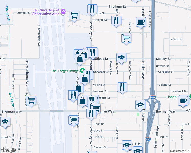 map of restaurants, bars, coffee shops, grocery stores, and more near 7435 Collett Avenue in Los Angeles