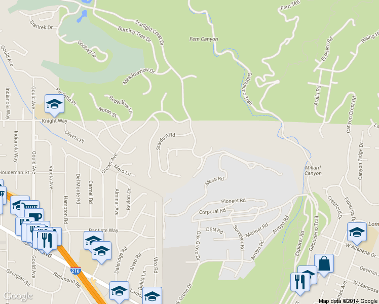 map of restaurants, bars, coffee shops, grocery stores, and more near 228 Starlight Crest Drive in La Cañada Flintridge