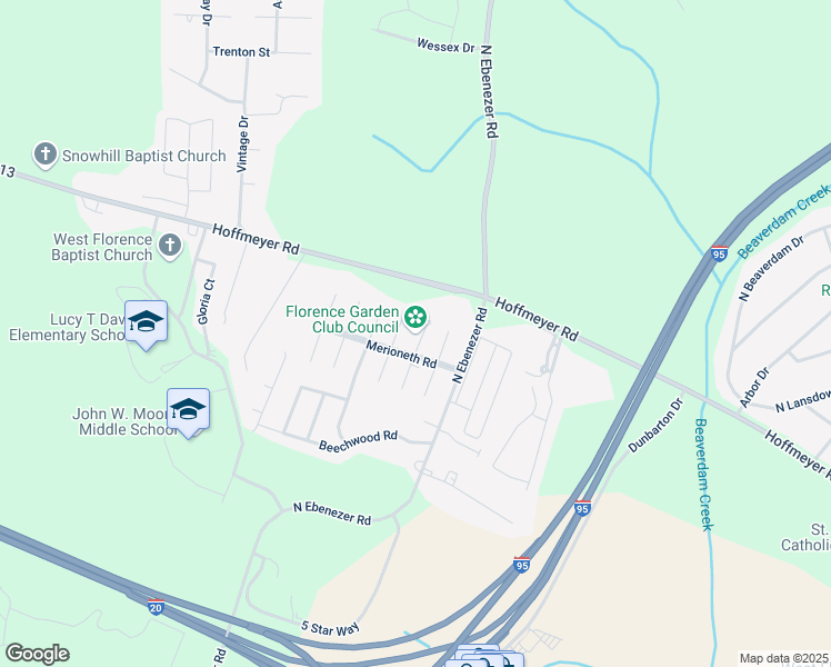 map of restaurants, bars, coffee shops, grocery stores, and more near 459 Edenderry Way in Florence