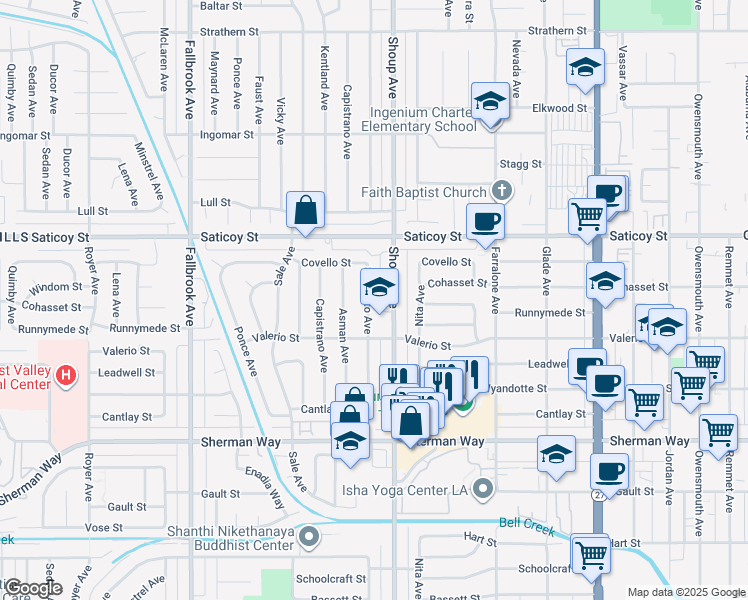 map of restaurants, bars, coffee shops, grocery stores, and more near 7448 Sausalito Avenue in Los Angeles