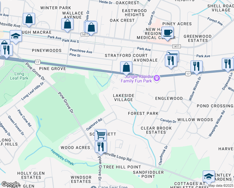 map of restaurants, bars, coffee shops, grocery stores, and more near 5206 Largo Court in Wilmington