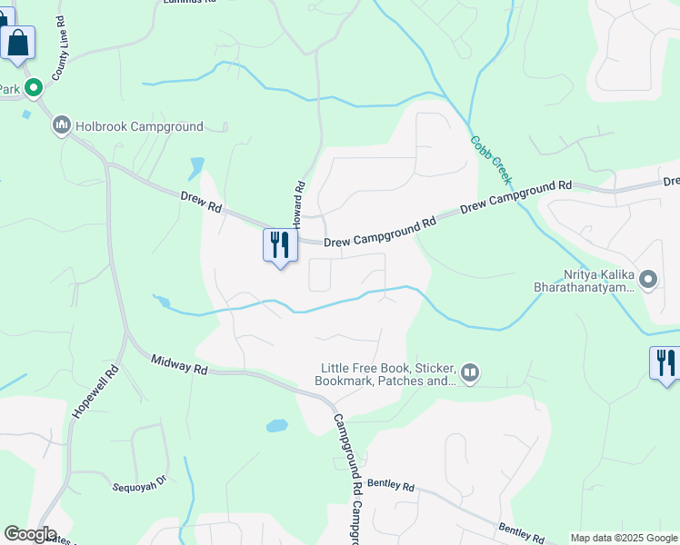 map of restaurants, bars, coffee shops, grocery stores, and more near 4375 Mossbrook Circle in Cumming