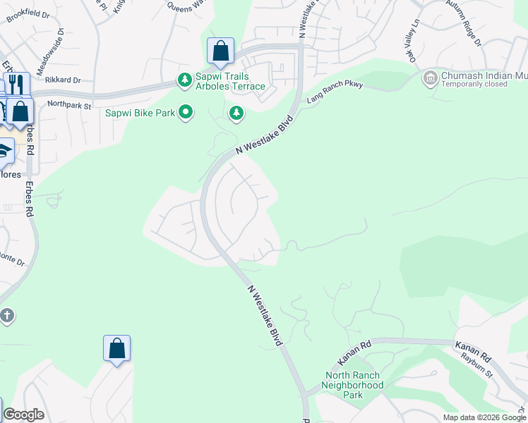 map of restaurants, bars, coffee shops, grocery stores, and more near 2788 Rainfield Avenue in Westlake Village