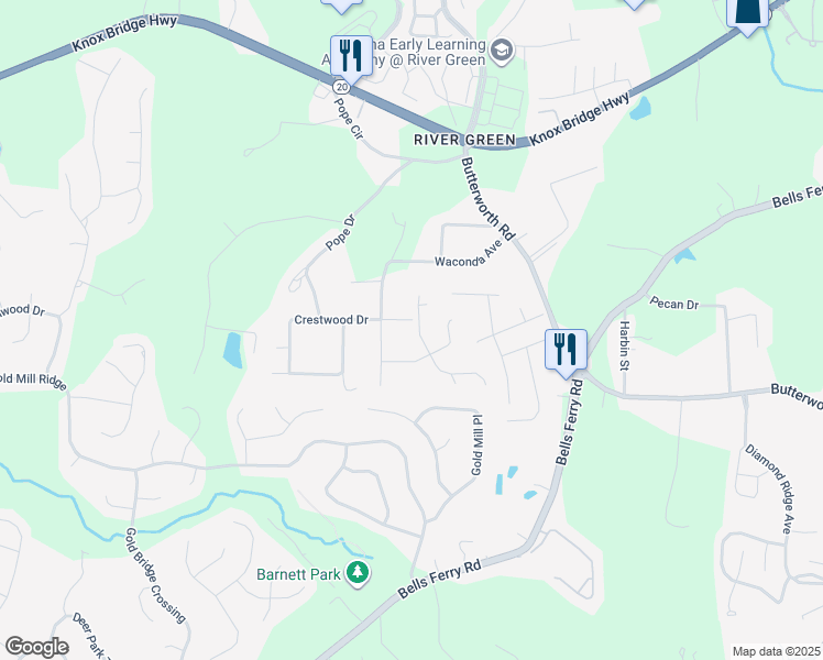 map of restaurants, bars, coffee shops, grocery stores, and more near 173 Fox Place in Canton