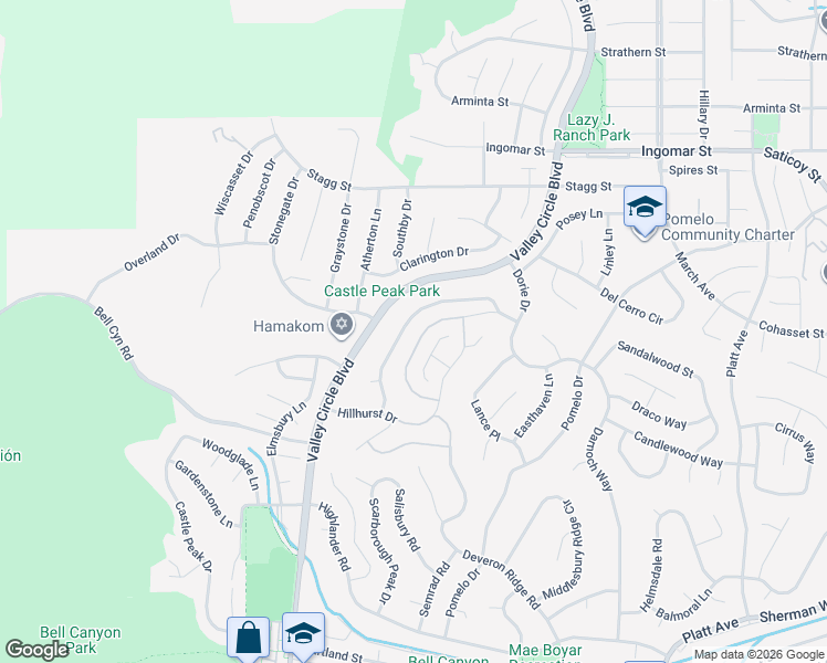 map of restaurants, bars, coffee shops, grocery stores, and more near 7397 Rutherford Hill Drive in Los Angeles