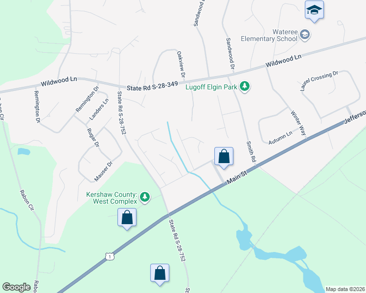 map of restaurants, bars, coffee shops, grocery stores, and more near 25 Training Track Drive in Lugoff