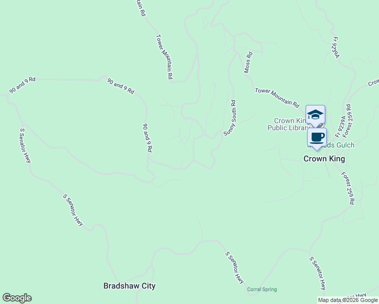 map of restaurants, bars, coffee shops, grocery stores, and more near 23637 Malnetta Road in Crown King