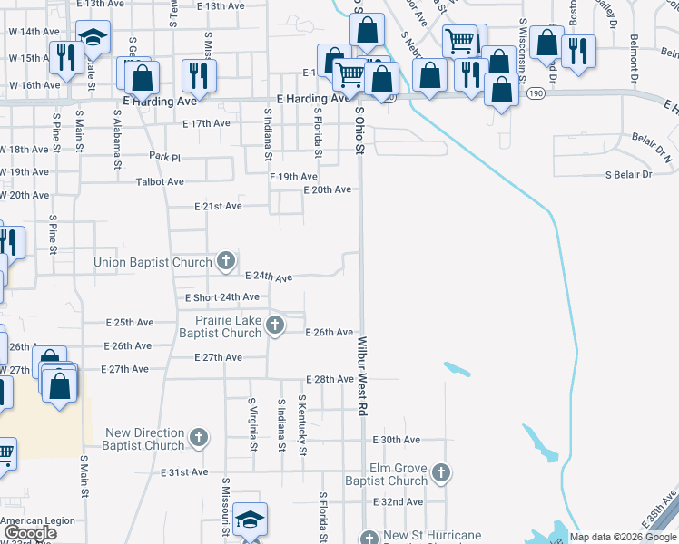 map of restaurants, bars, coffee shops, grocery stores, and more near 2400 East 24th Avenue in Pine Bluff