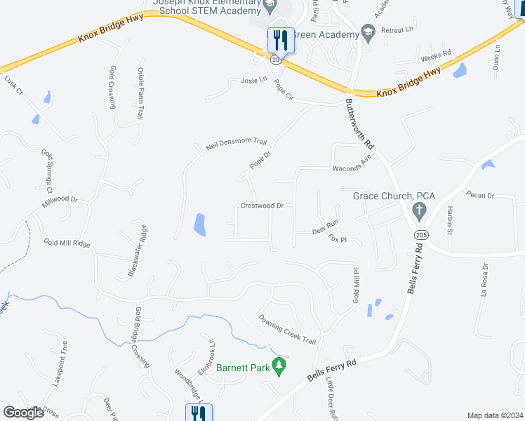 map of restaurants, bars, coffee shops, grocery stores, and more near 320 Crestwood Drive in Canton