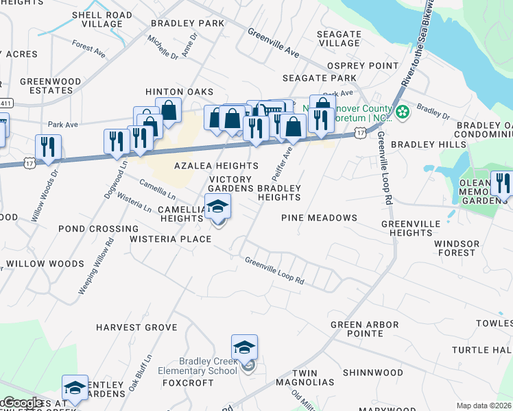 map of restaurants, bars, coffee shops, grocery stores, and more near 252 Peiffer Avenue in Wilmington