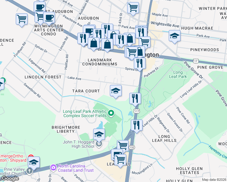 map of restaurants, bars, coffee shops, grocery stores, and more near 4306 Lake Avenue in Wilmington
