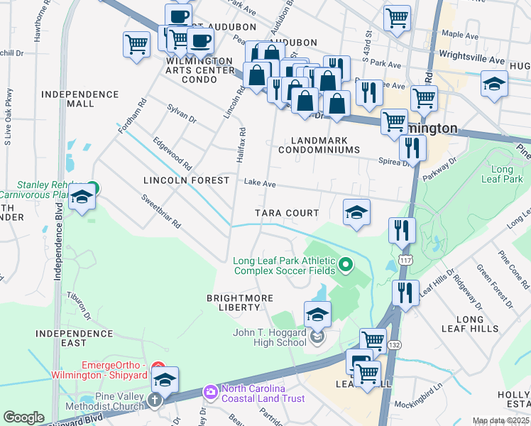 map of restaurants, bars, coffee shops, grocery stores, and more near 1723 South 41st Street in Wilmington