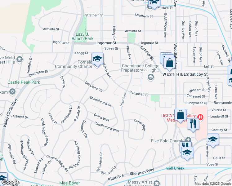 map of restaurants, bars, coffee shops, grocery stores, and more near 23526 Windom Street in Los Angeles